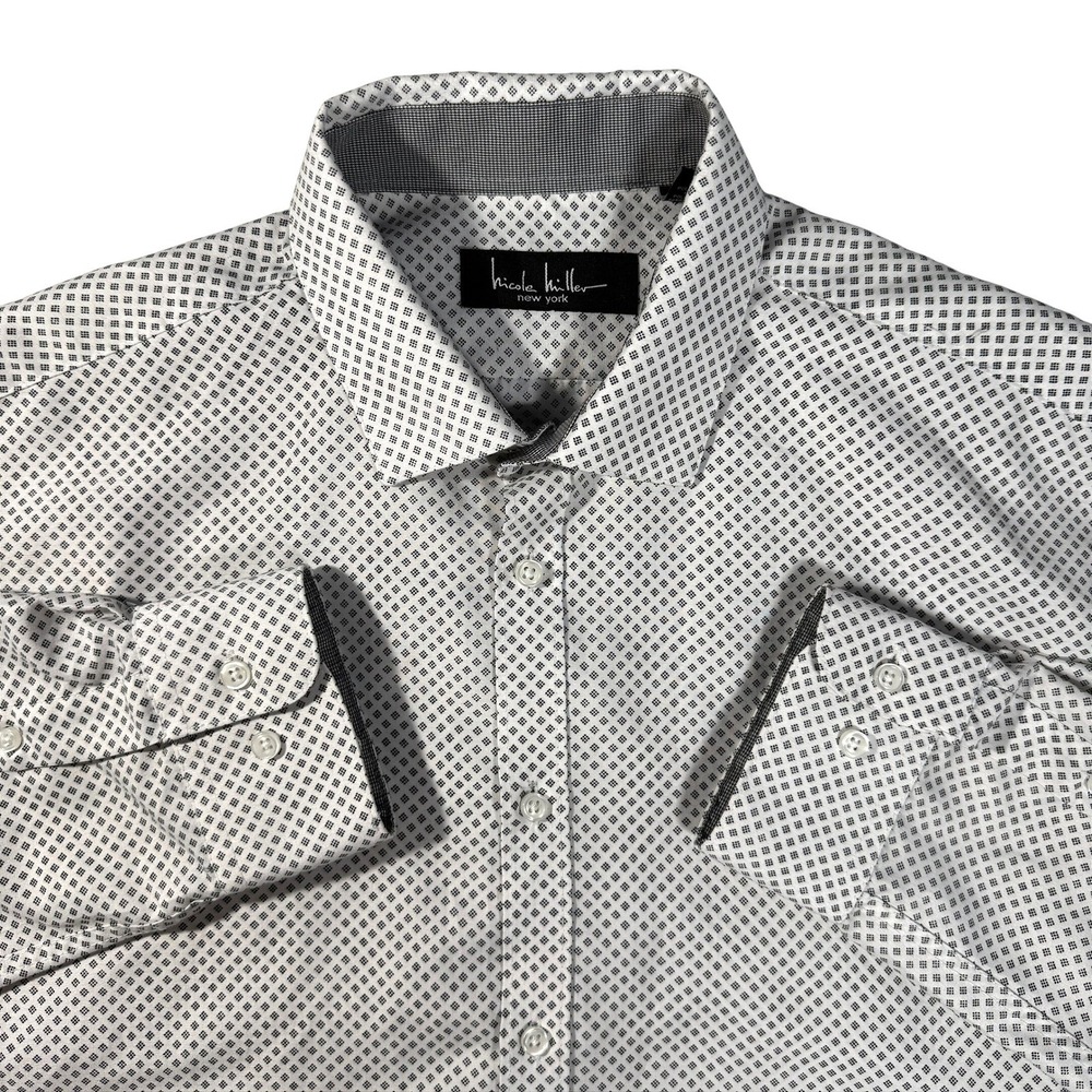 Nicole Miller New York Men's Dress Shirt‎ Geo Print Button Down Size L 16-16.5